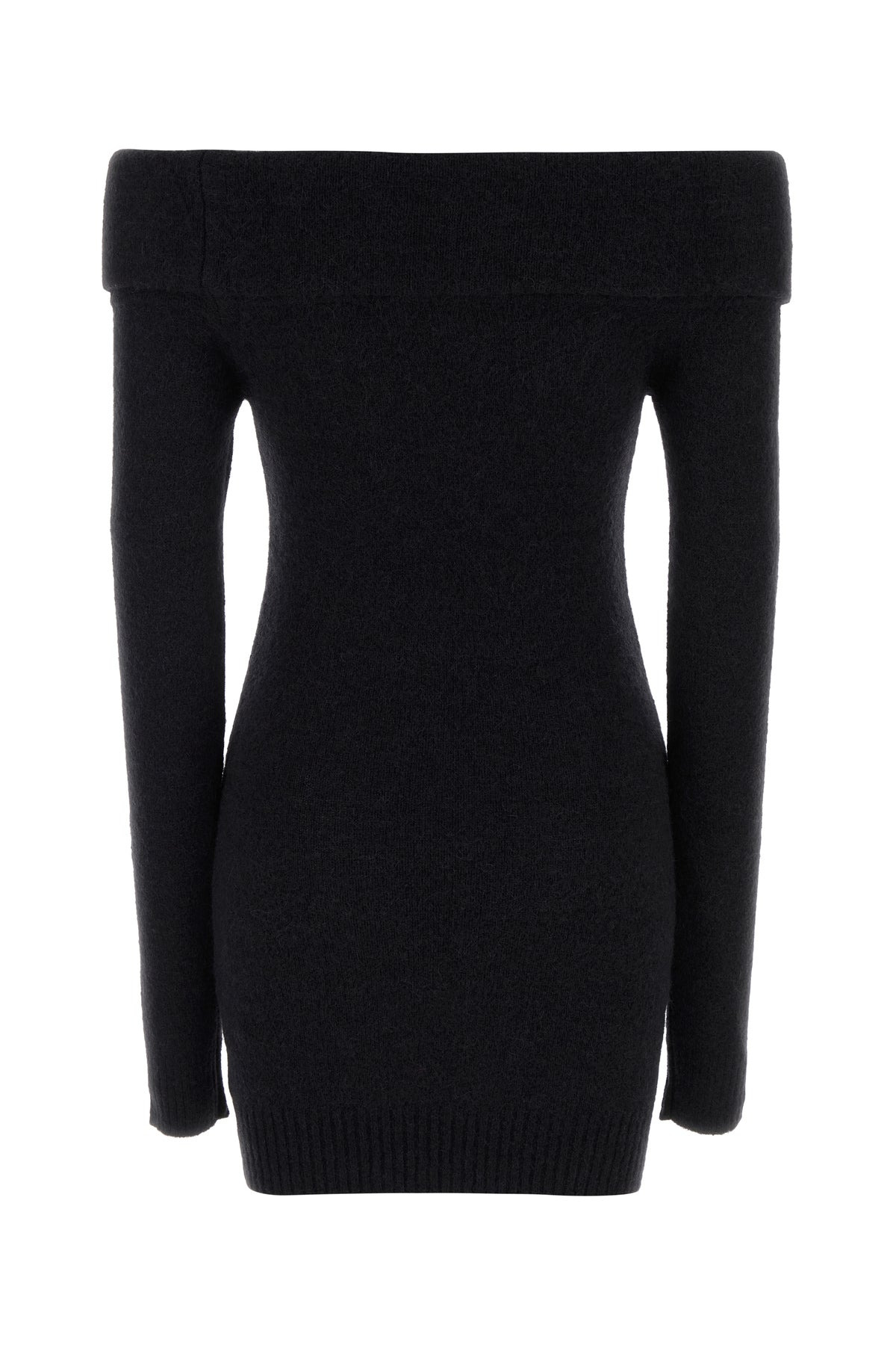 Black alpaca blend off-the-shoulder mini dress - 2