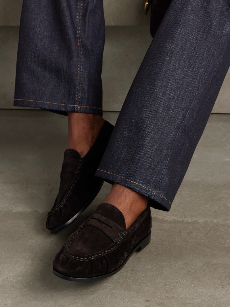 SAINT LAURENT Le Loafer Logo-embellished Suede Loafers outlook