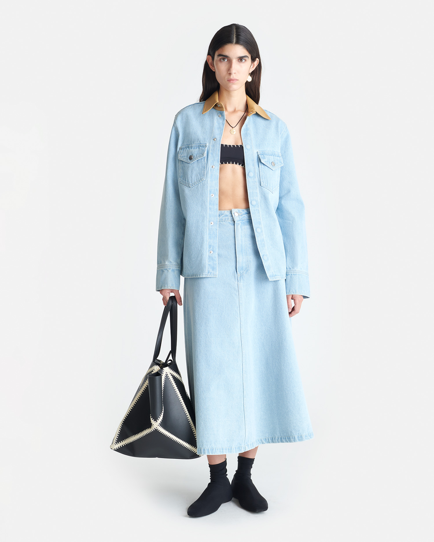Denim Midi Skirt - 3