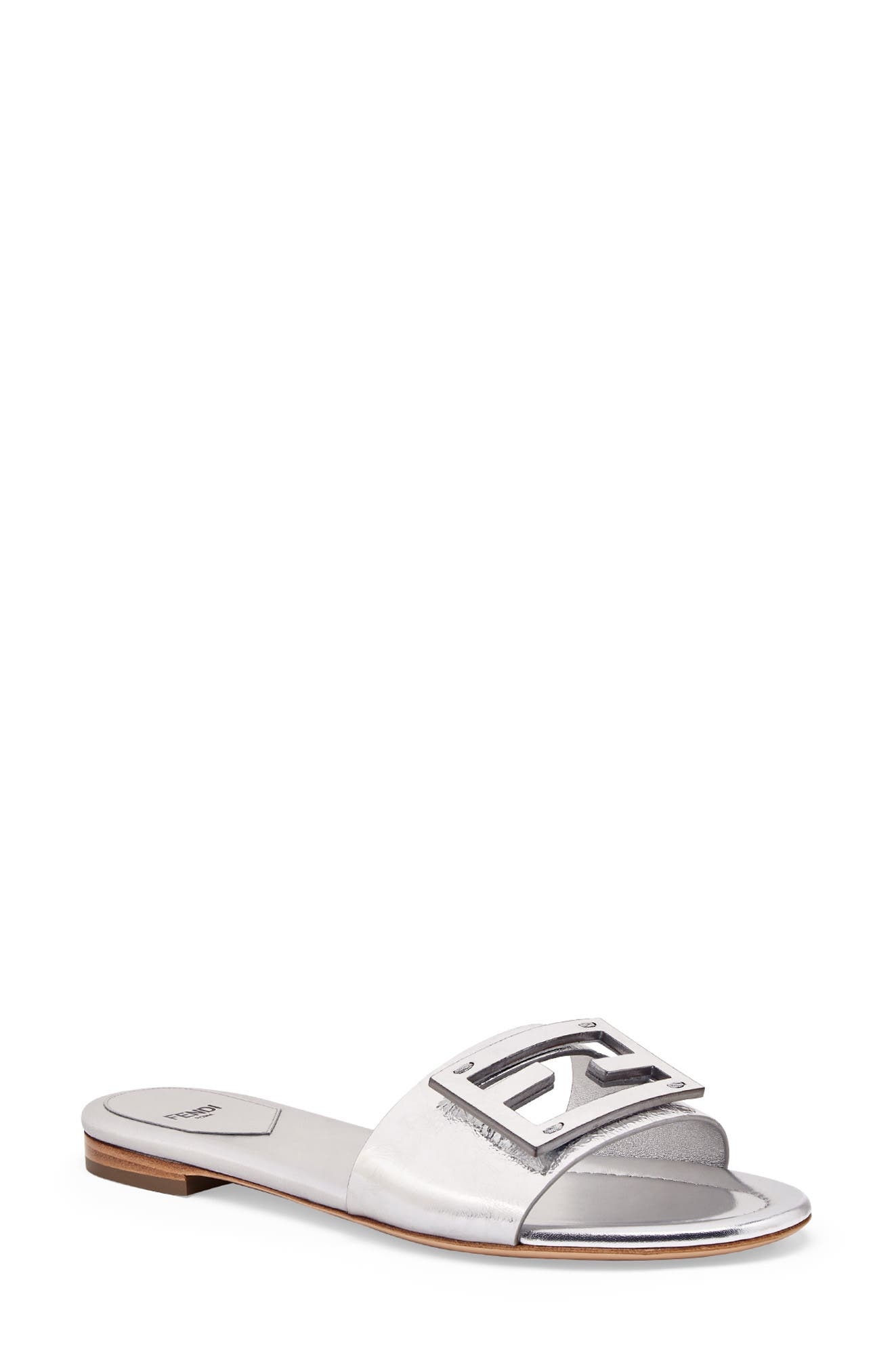 Fendi Baguette Metallic Slide Sandal in F0Ge7 Argento/argento at Nordstrom - 1