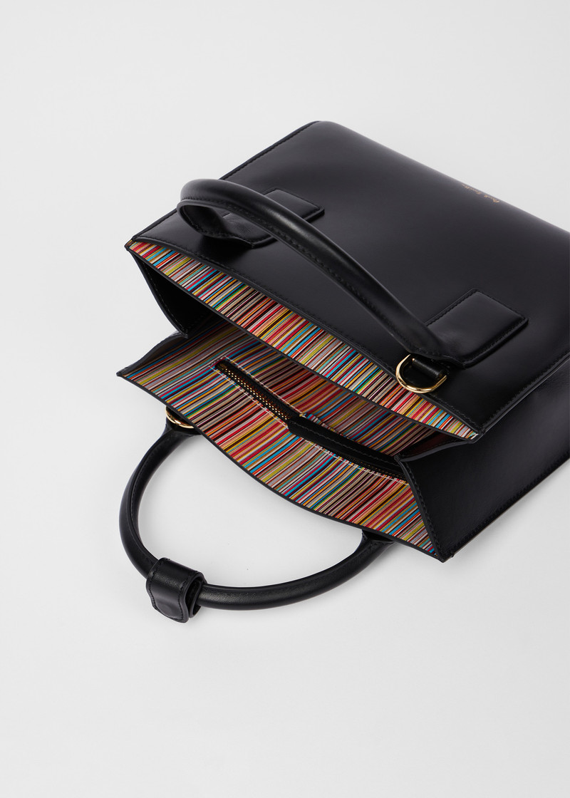 Women's Black Leather 'Signature Stripe' Top Handle Bag 3