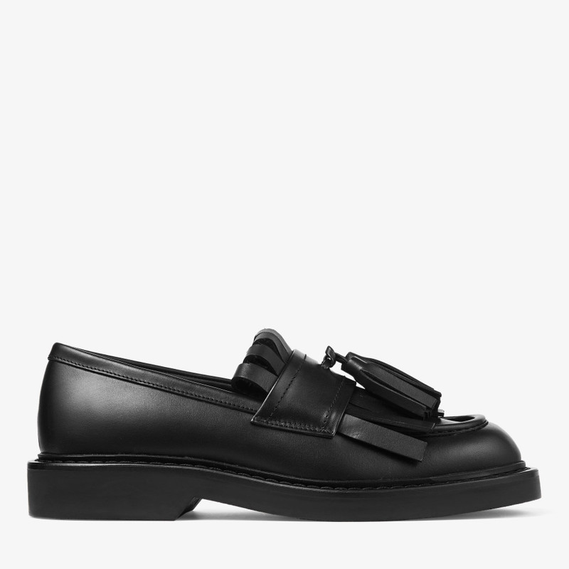 Buff Fringe Loafer Black Box Calf Leather Loafers 1