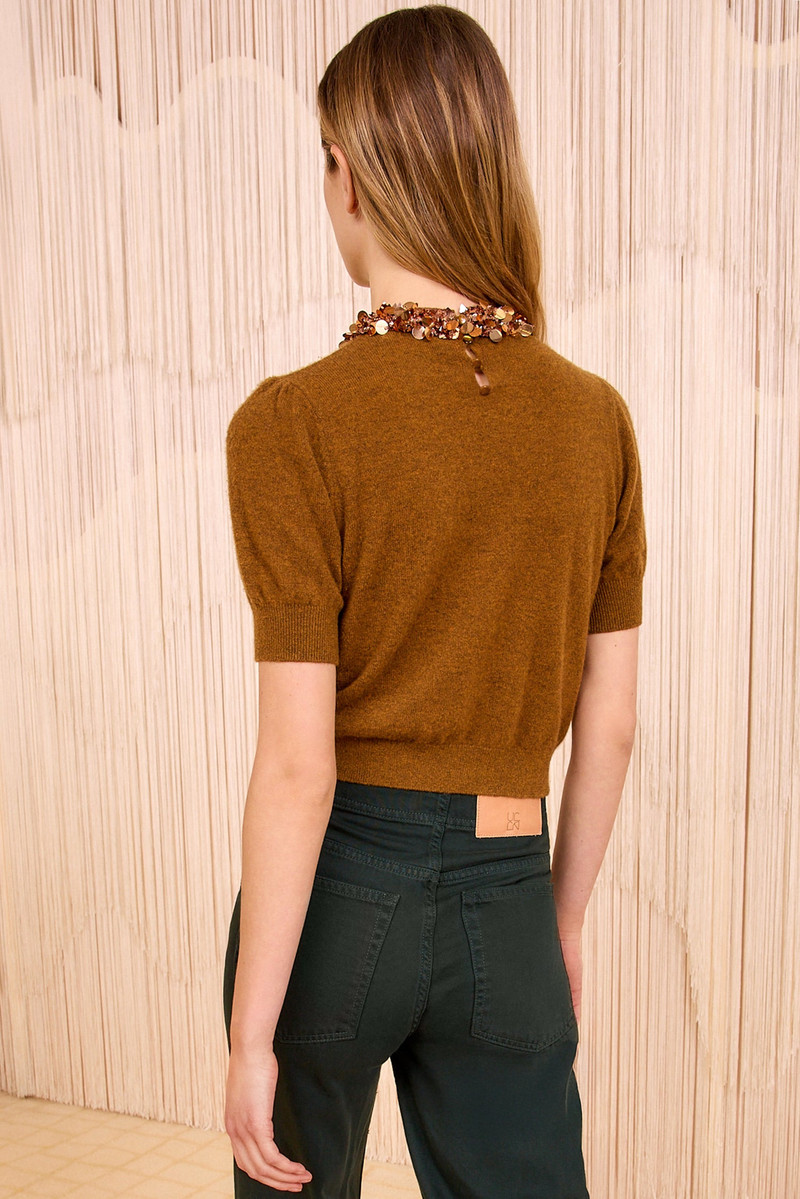 Liv Embroidered Cashmere Short Sleeve Knit 4
