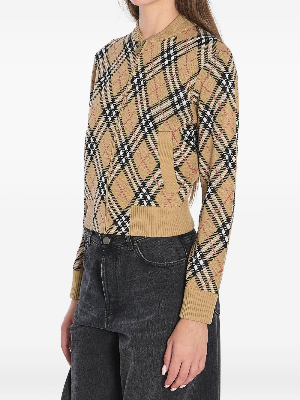 checked zip-up cardigan - 2