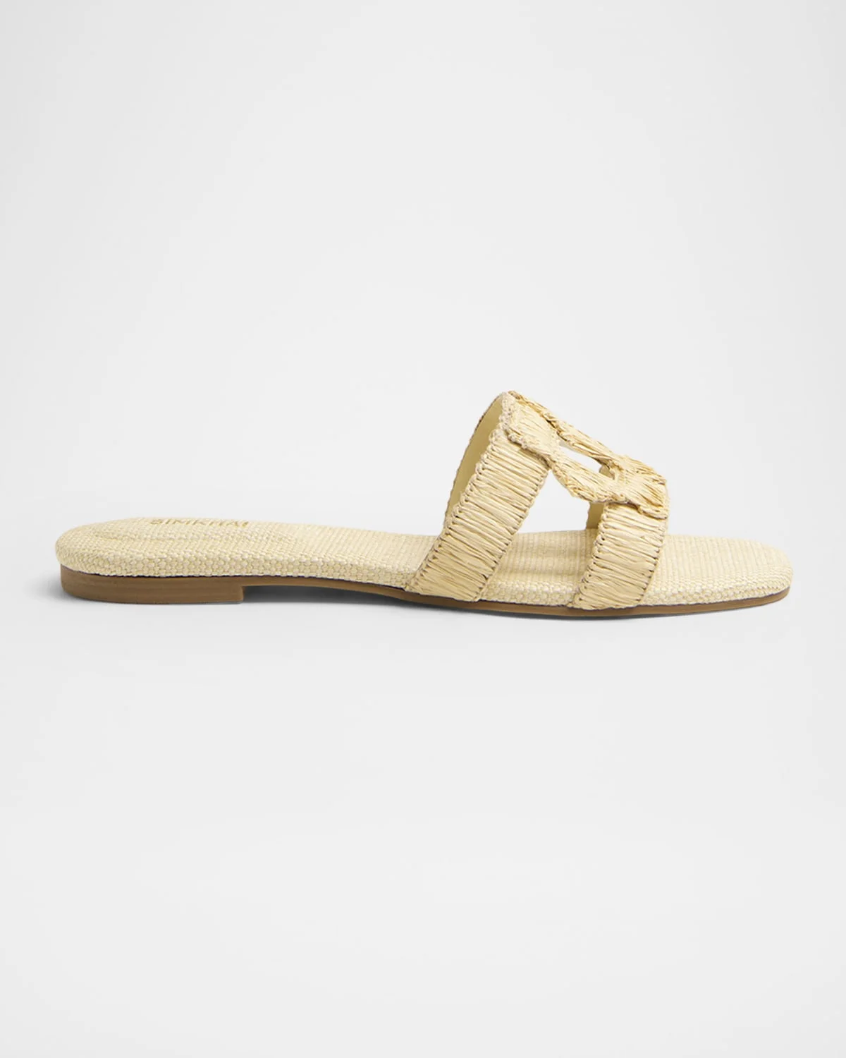 Raffia Monogram Flat Slide Sandals - 1