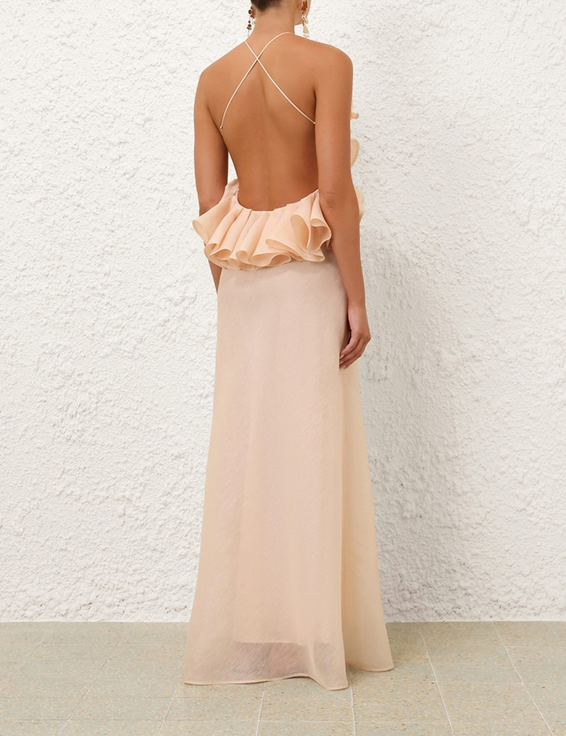 Zimmermann CRUSH RUFFLE HALTER MAXI DRESS - 2703DR251PEH | REVERSIBLE