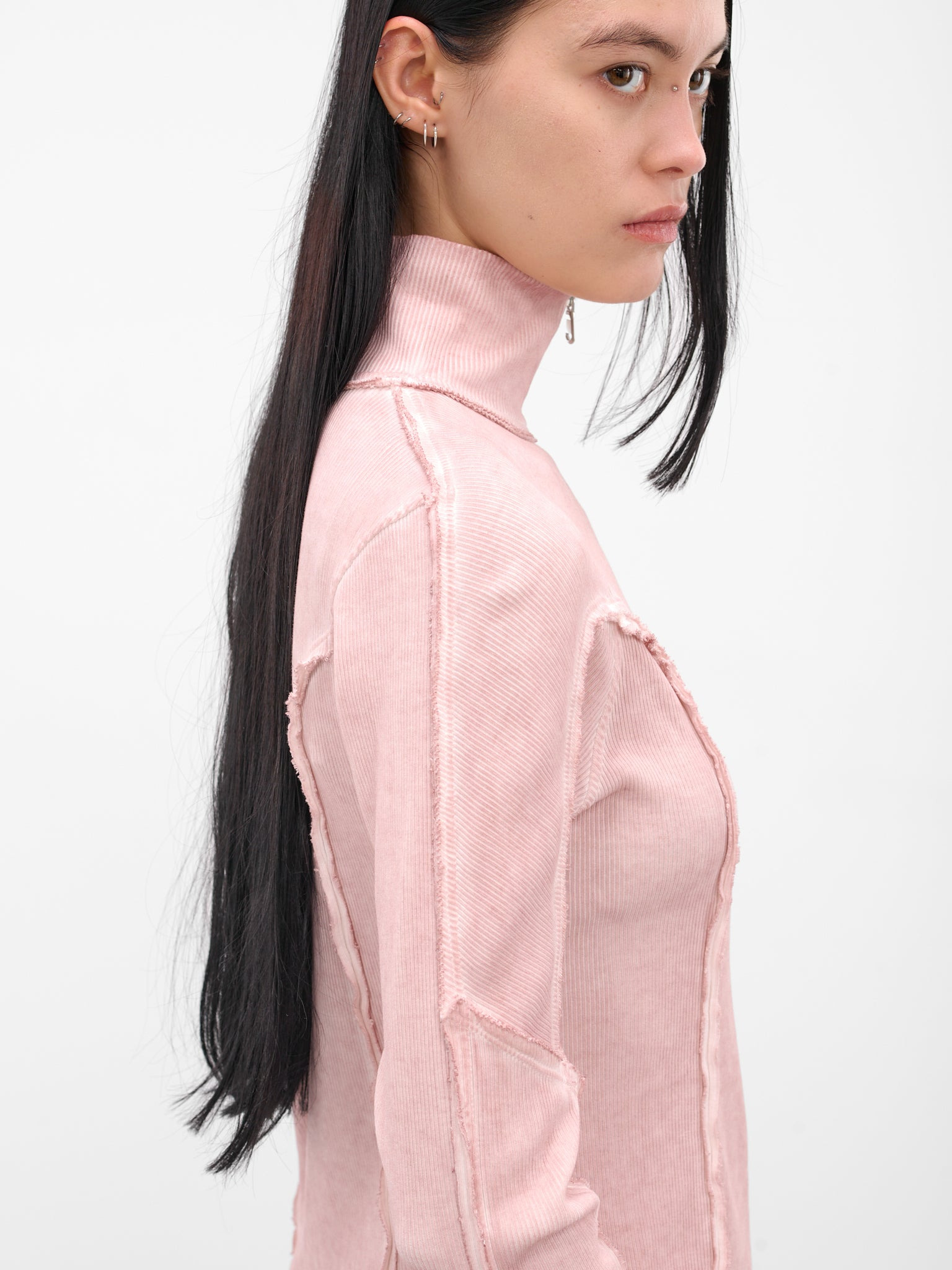 Pink Rib-Knit Turtleneck Zip Jacket - 4