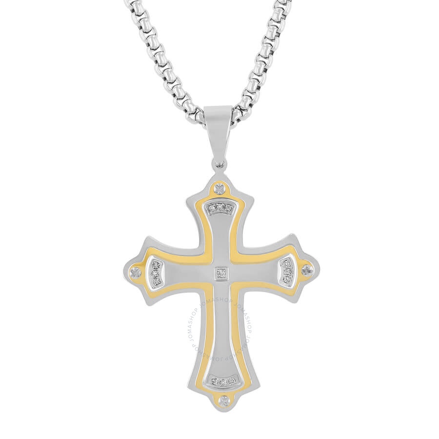 Robert Alton - Robert Alton .07CTW Diamond Stainless Steel With White and Yellow Finish Men's Cross Pendant - 1