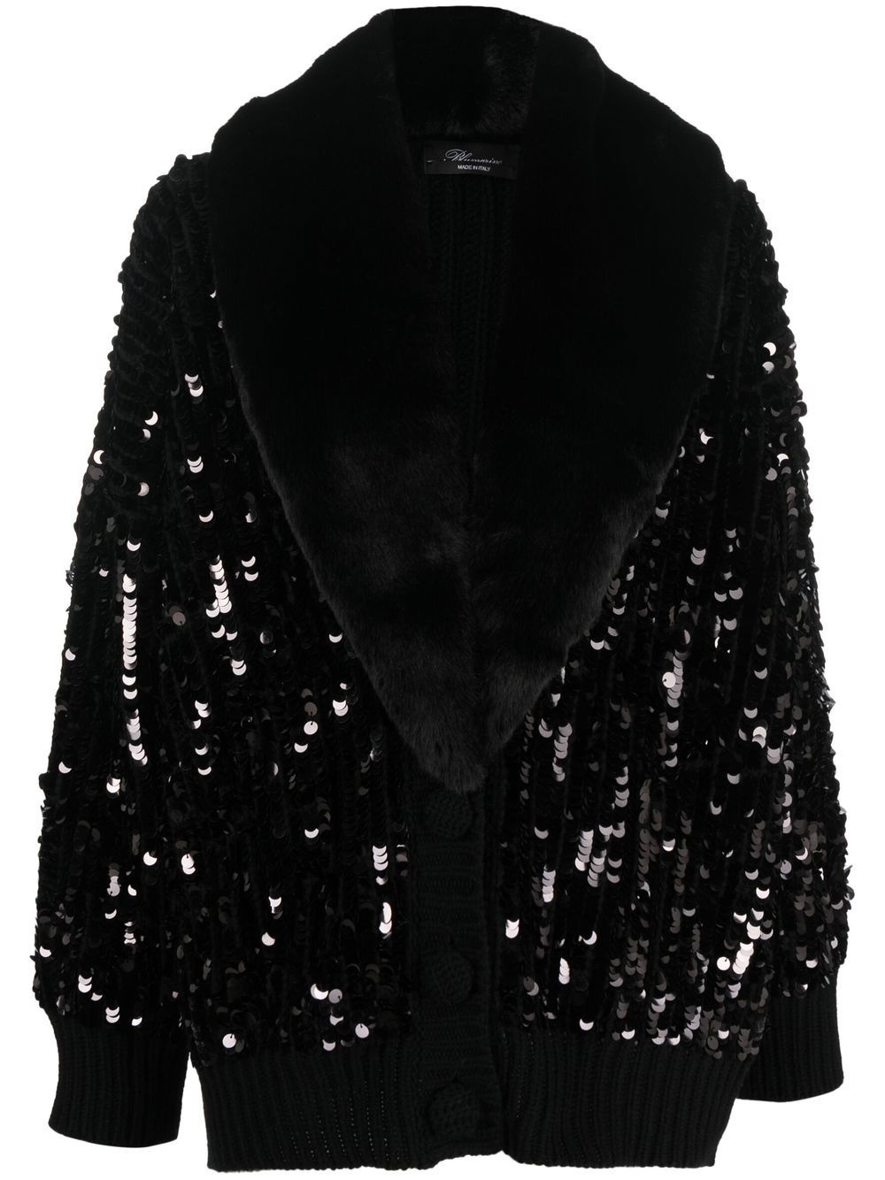 sequin-embellished faux-fur trim cardigan - 1