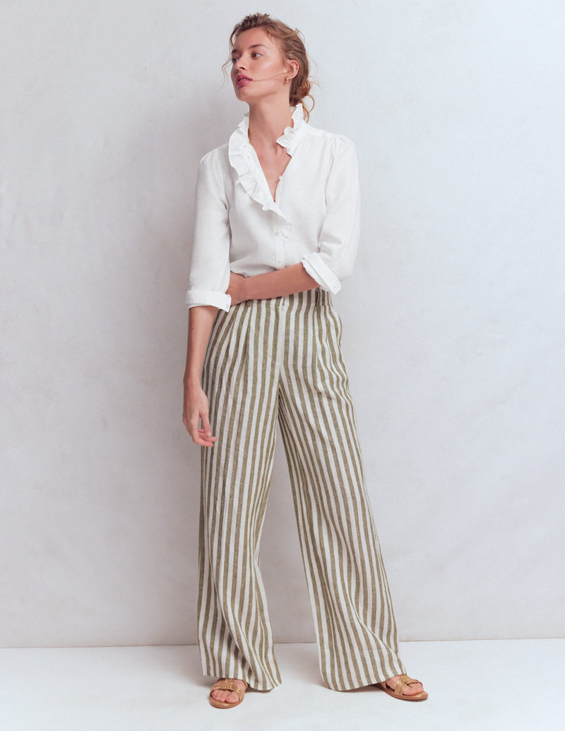 Isabel Ruffle Linen Shirt-White 5