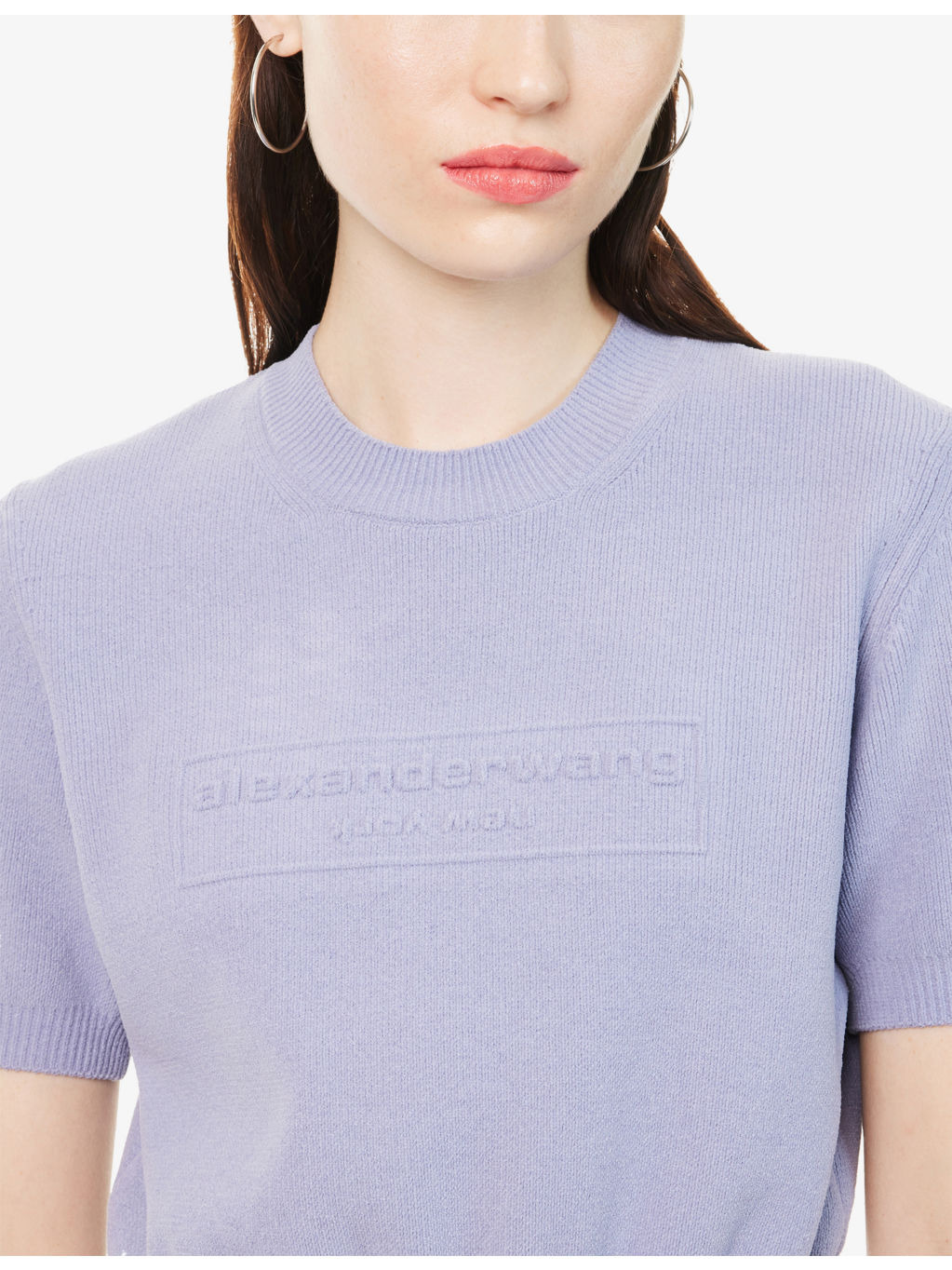 Cropped Embossed-Brand Knitted Top - 5