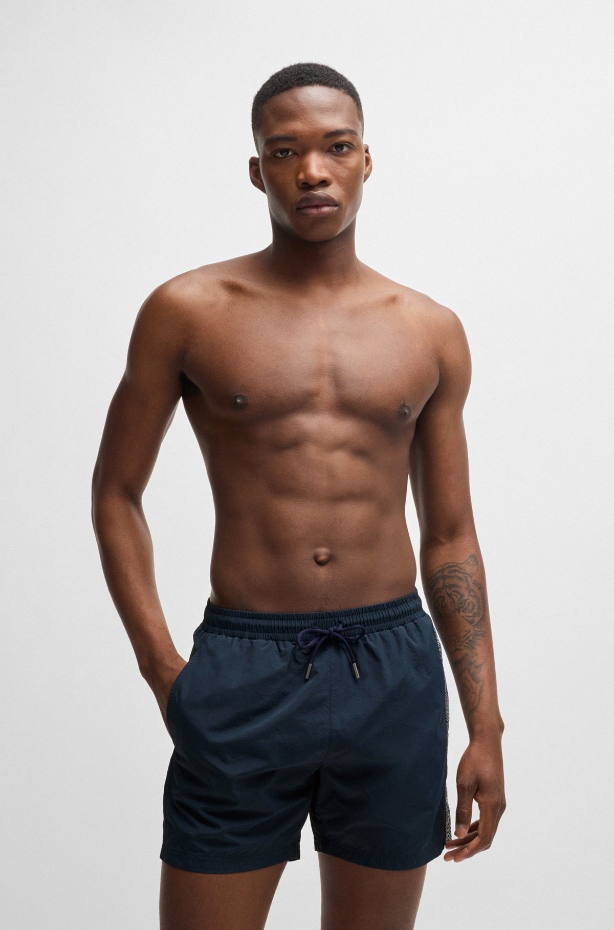 QUICK-DRYING SWIM SHORTS WITH METALLIC LOGO - 2