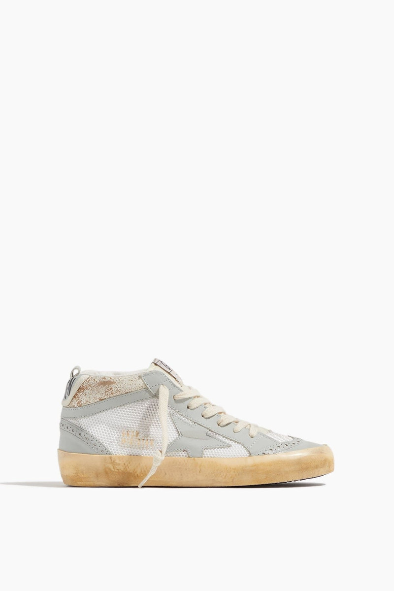 Mid Star Net and Vintage Leather Sneaker in White/Beige/Light Grey 1