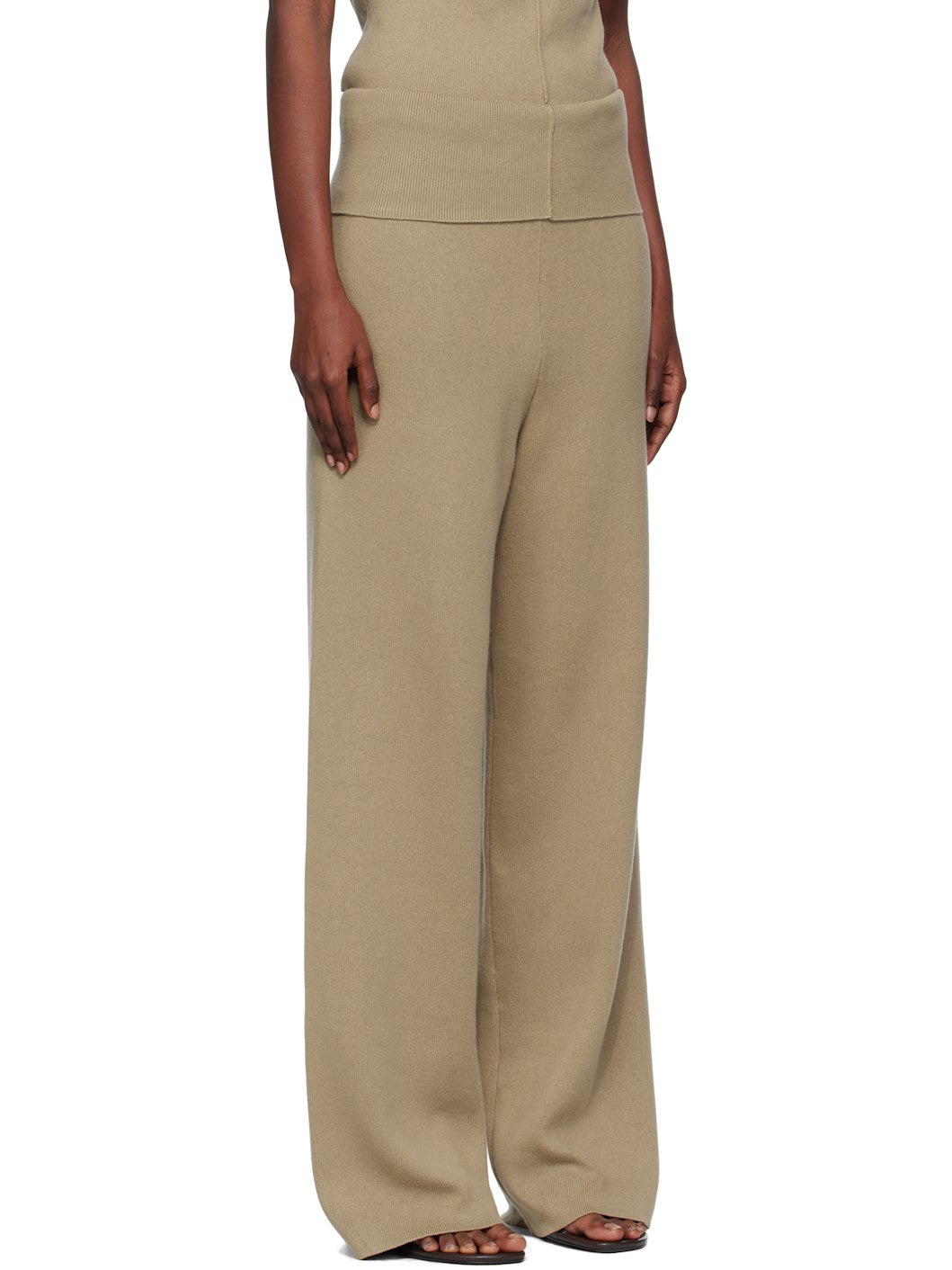 Beige Fold Over Seam Trousers - 2