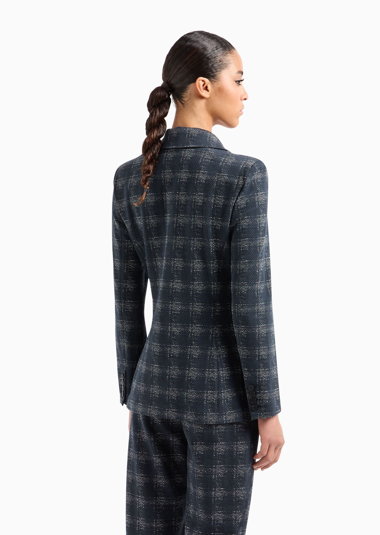 Icon double-breasted jacquard jersey blazer with madras print - 3