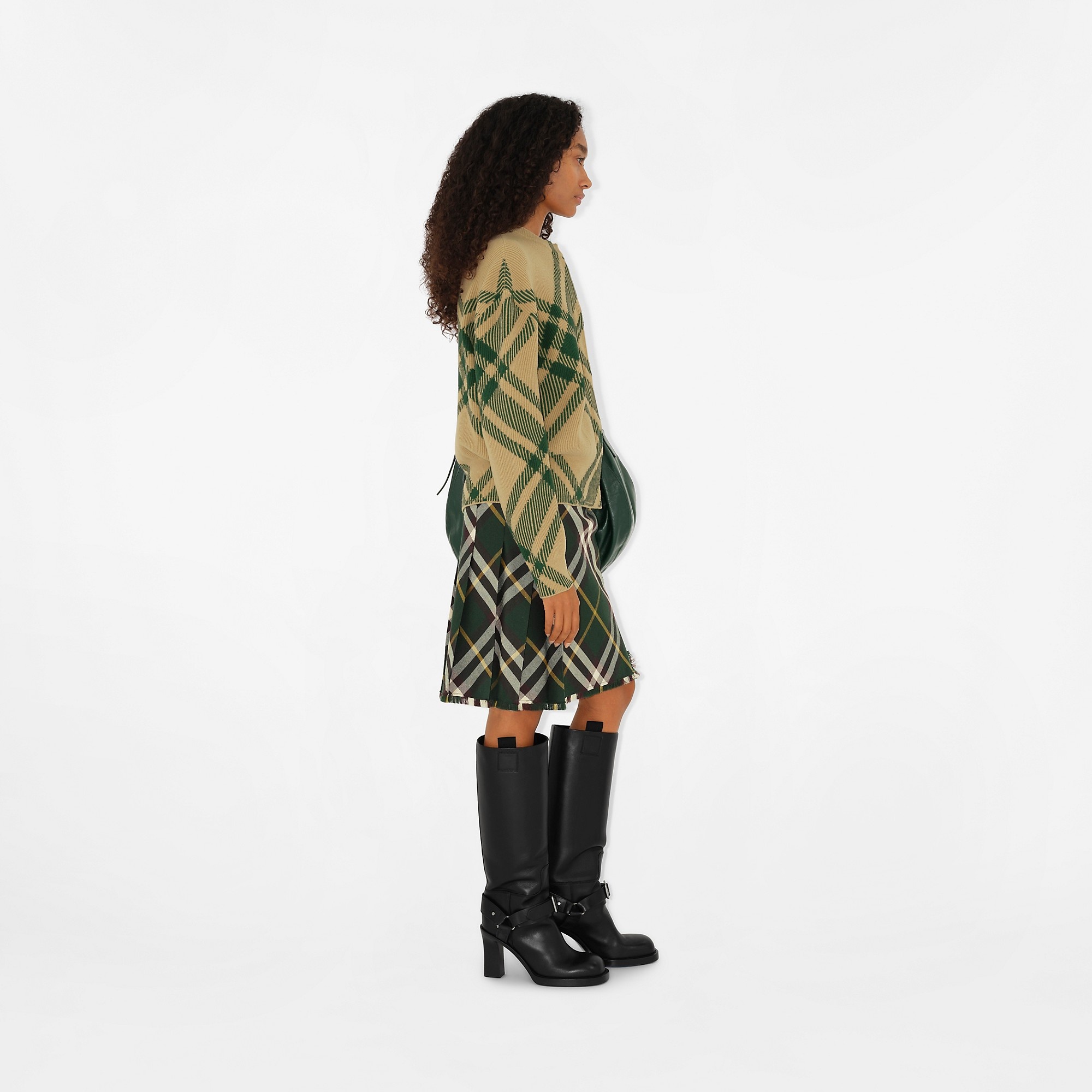 Check Wool Blend Cardigan - 3