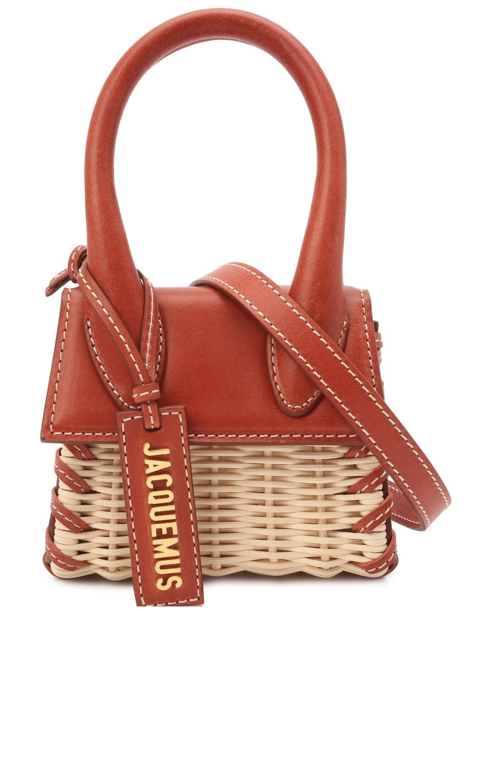 Leather and Rattan Chiquito Mini-Bag in Brown - 1