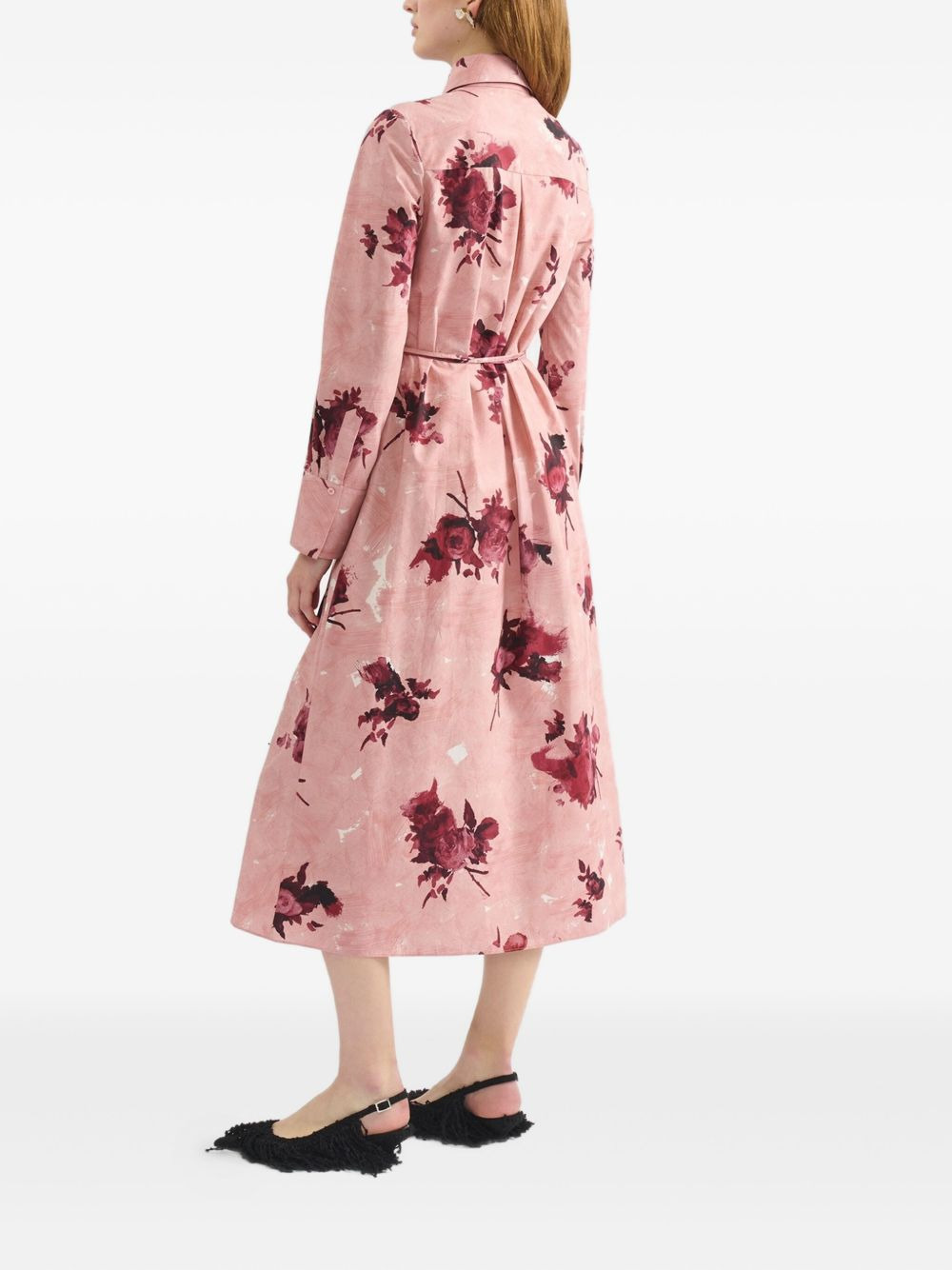 floral-print shirt midi dress - 4