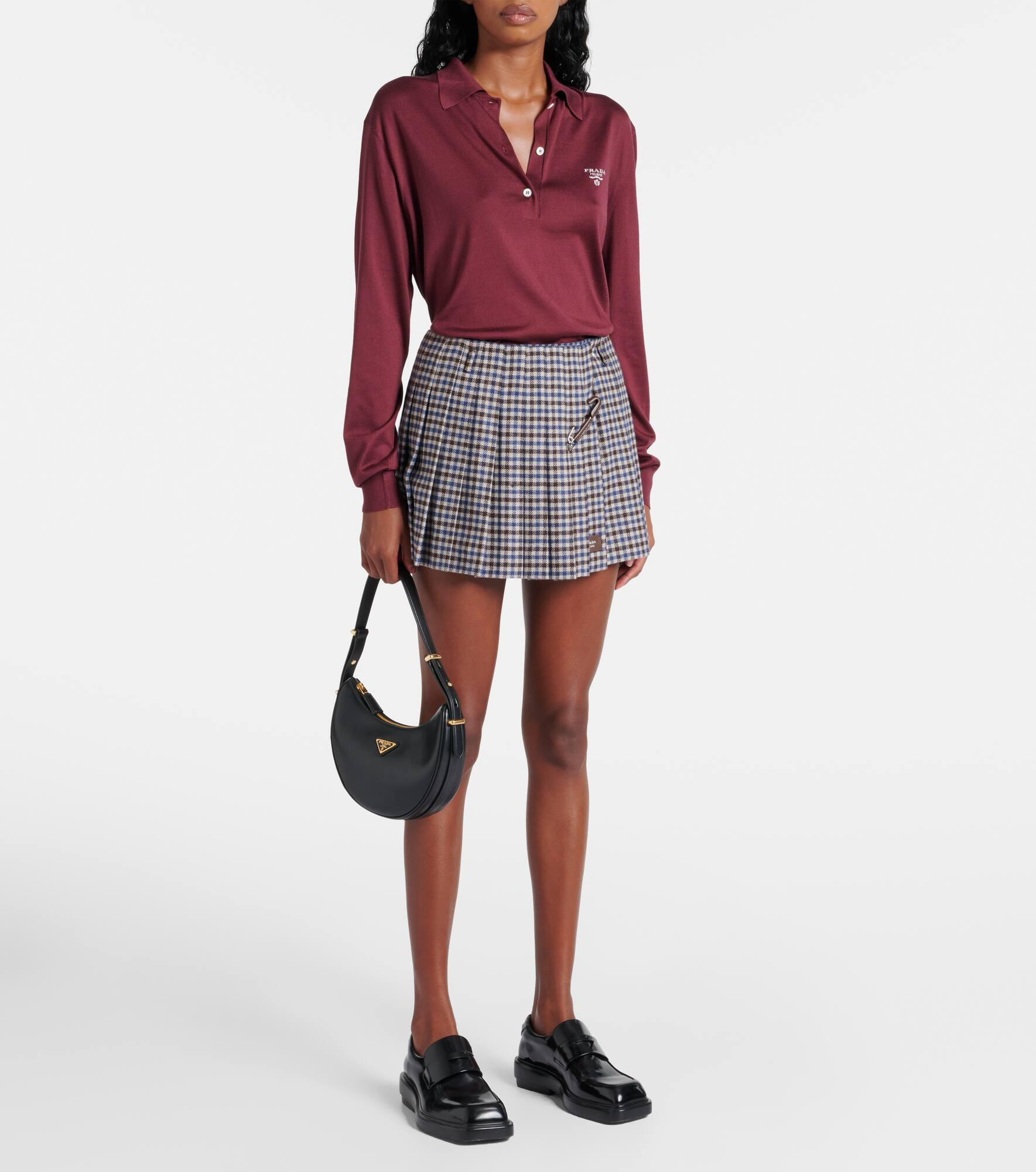 Pleated checked wool twill miniskirt - 2