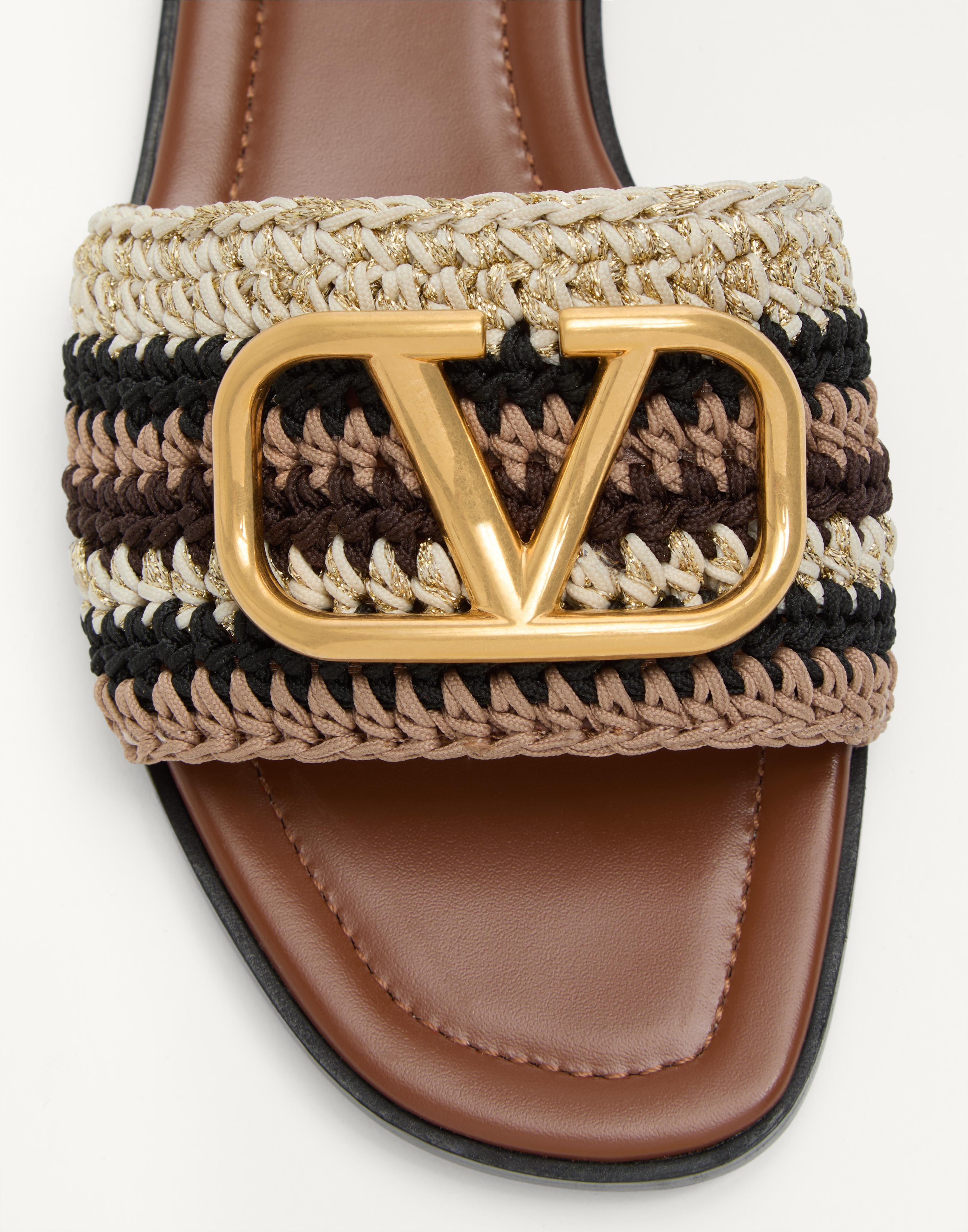 VLOGO SIGNATURE SLIDE SANDAL WITH CROCHET EMBROIDERY - 7