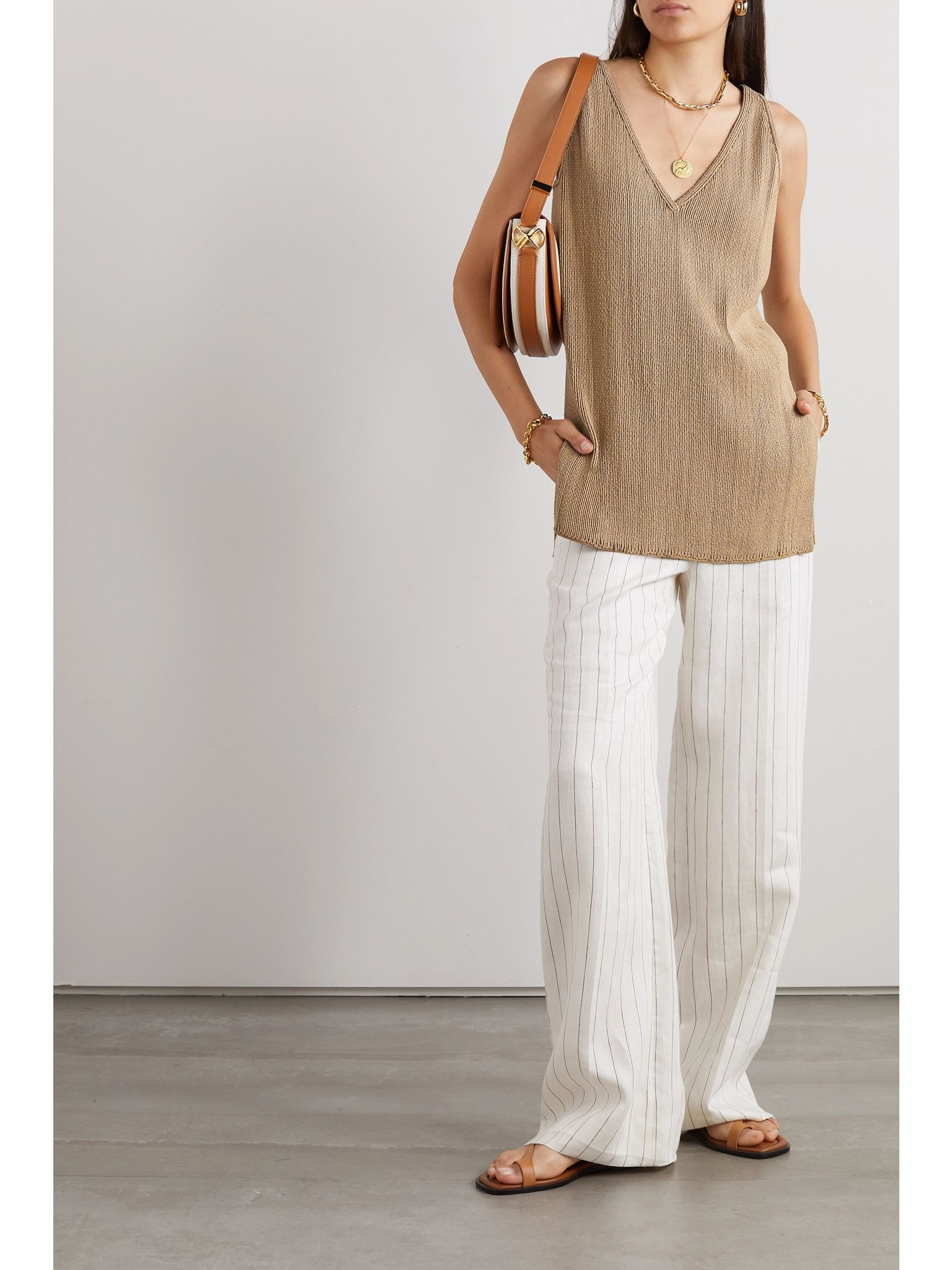 Cala Matano ribbed silk and cotton-blend tank Tan - 2