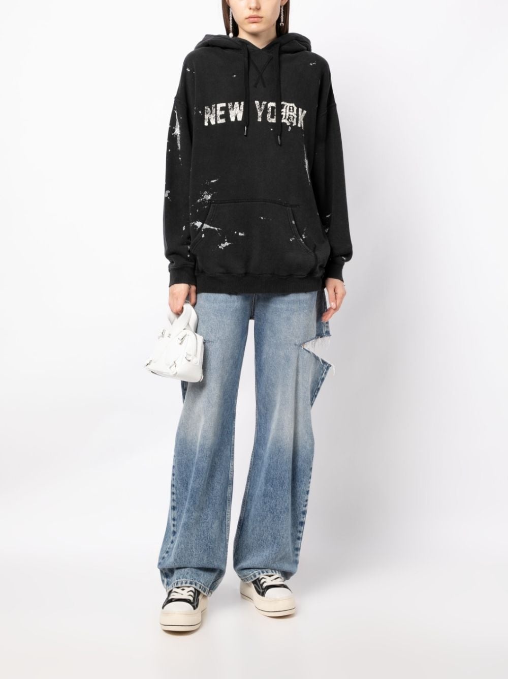 slogan-print distressed hoodie - 2