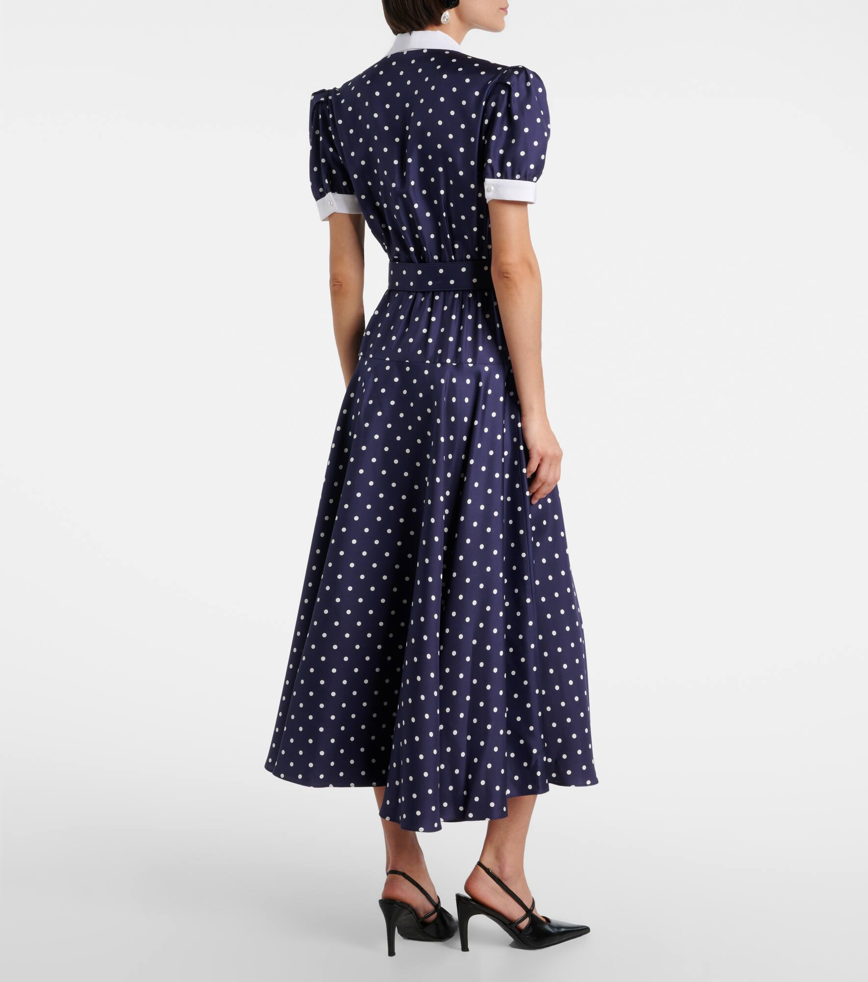 Polka-dot silk twill midi dress - 3