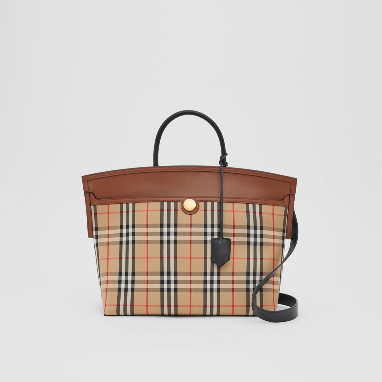 Vintage Check and Leather Society Top Handle Bag - 1