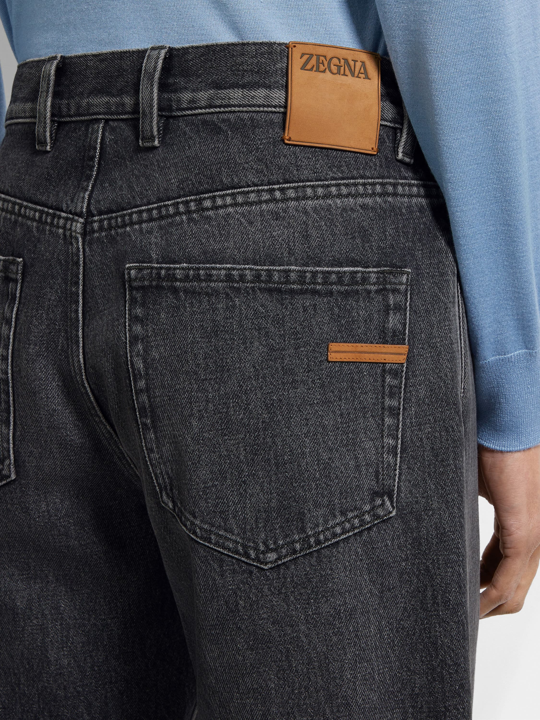 DARK GREY STONE WASHED COTTON ROCCIA PANTS - 2