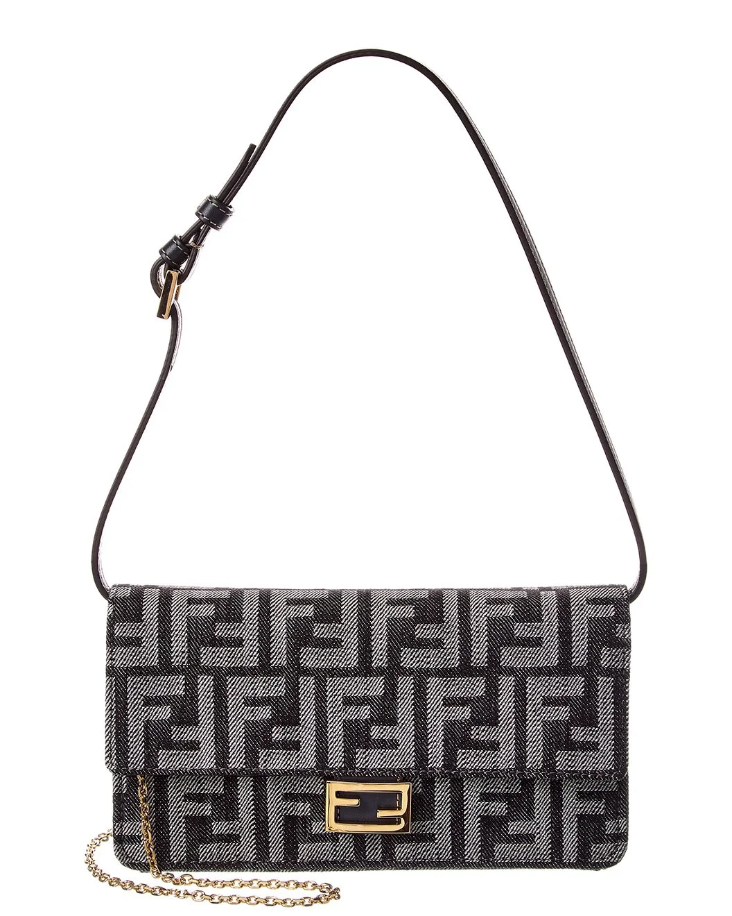 FENDI Baguette FF Denim & Leather Wallet On Chain - 1