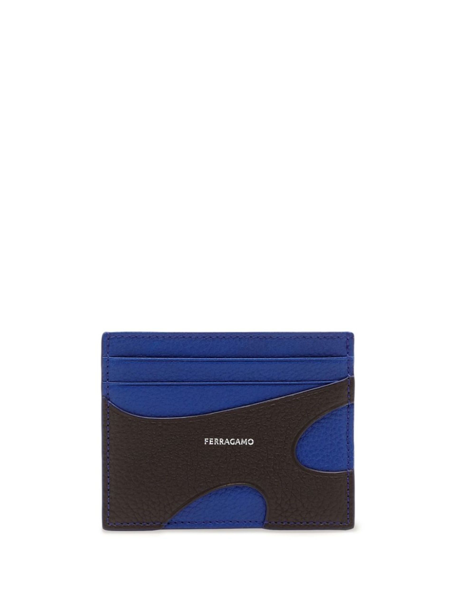 blue cut-out leather card holder - 1