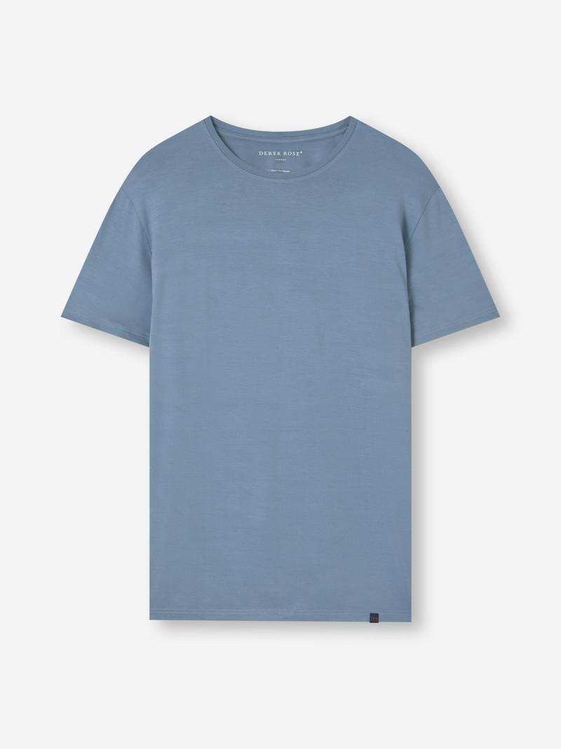 Derek Rose Men's T-Shirt Basel Micro Modal Stretch Storm Blue outlook