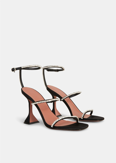 Amina Muaddi Black Gilda Crystal Embellished Satin Sandals outlook