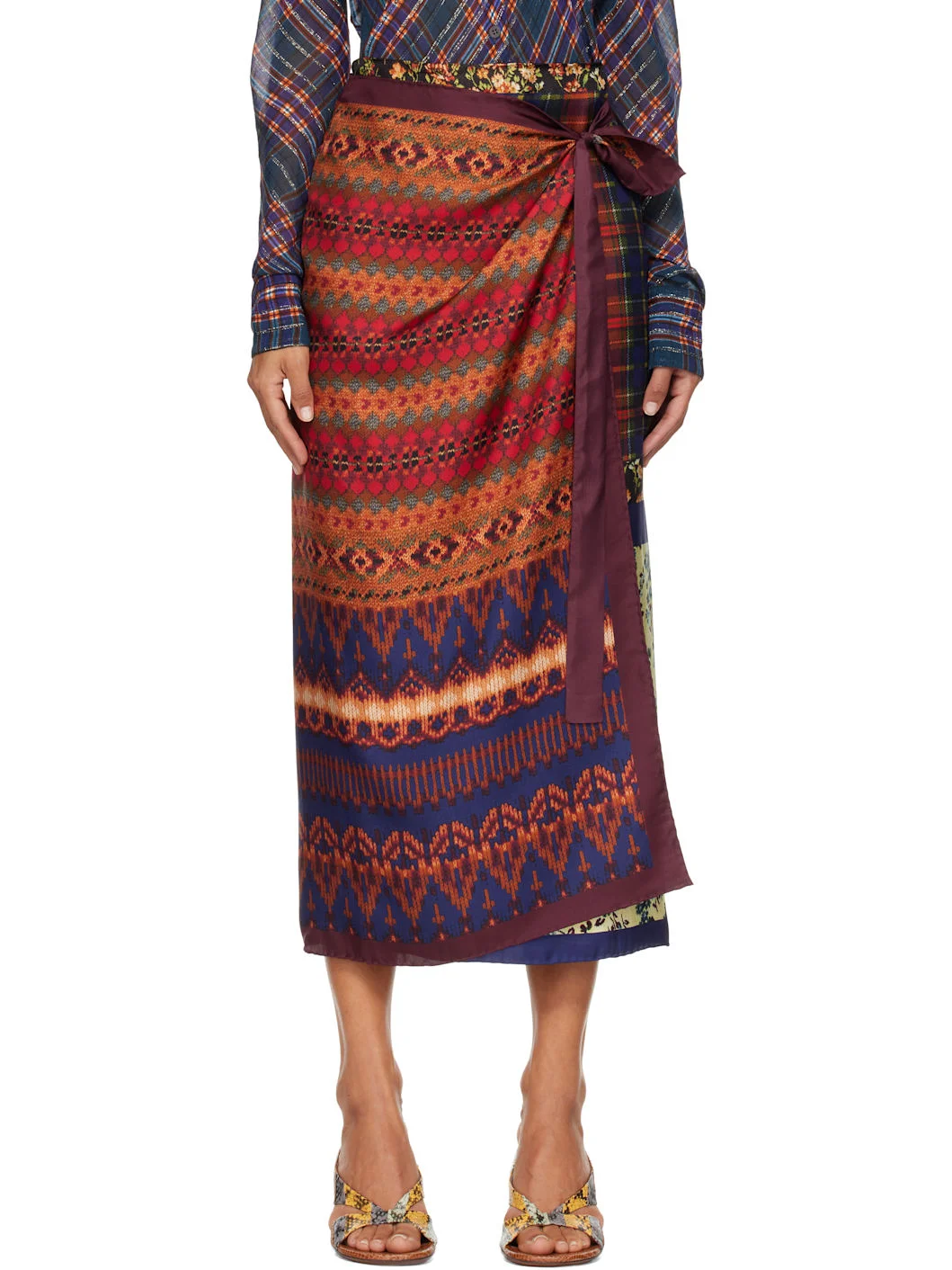 Multicolor Long Wrap Scarf Midi Skirt - 1