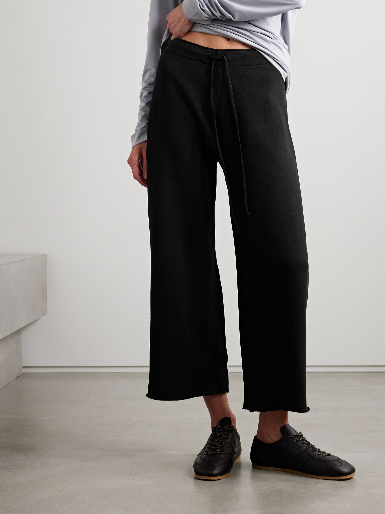 Kiki cropped voile-trimmed cotton-jersey track pants Black - 3
