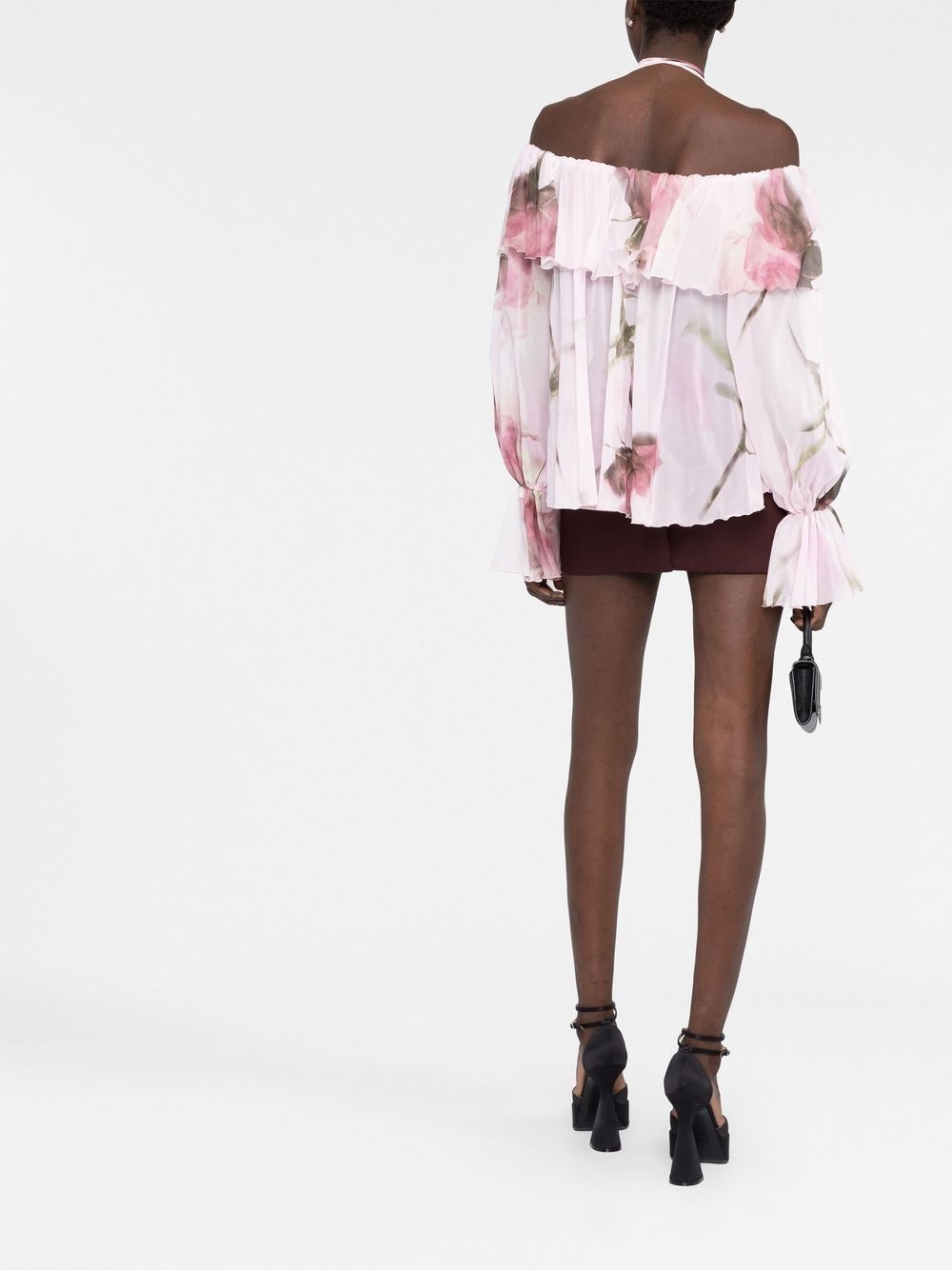 ruffled-trim floral-print blouse - 4