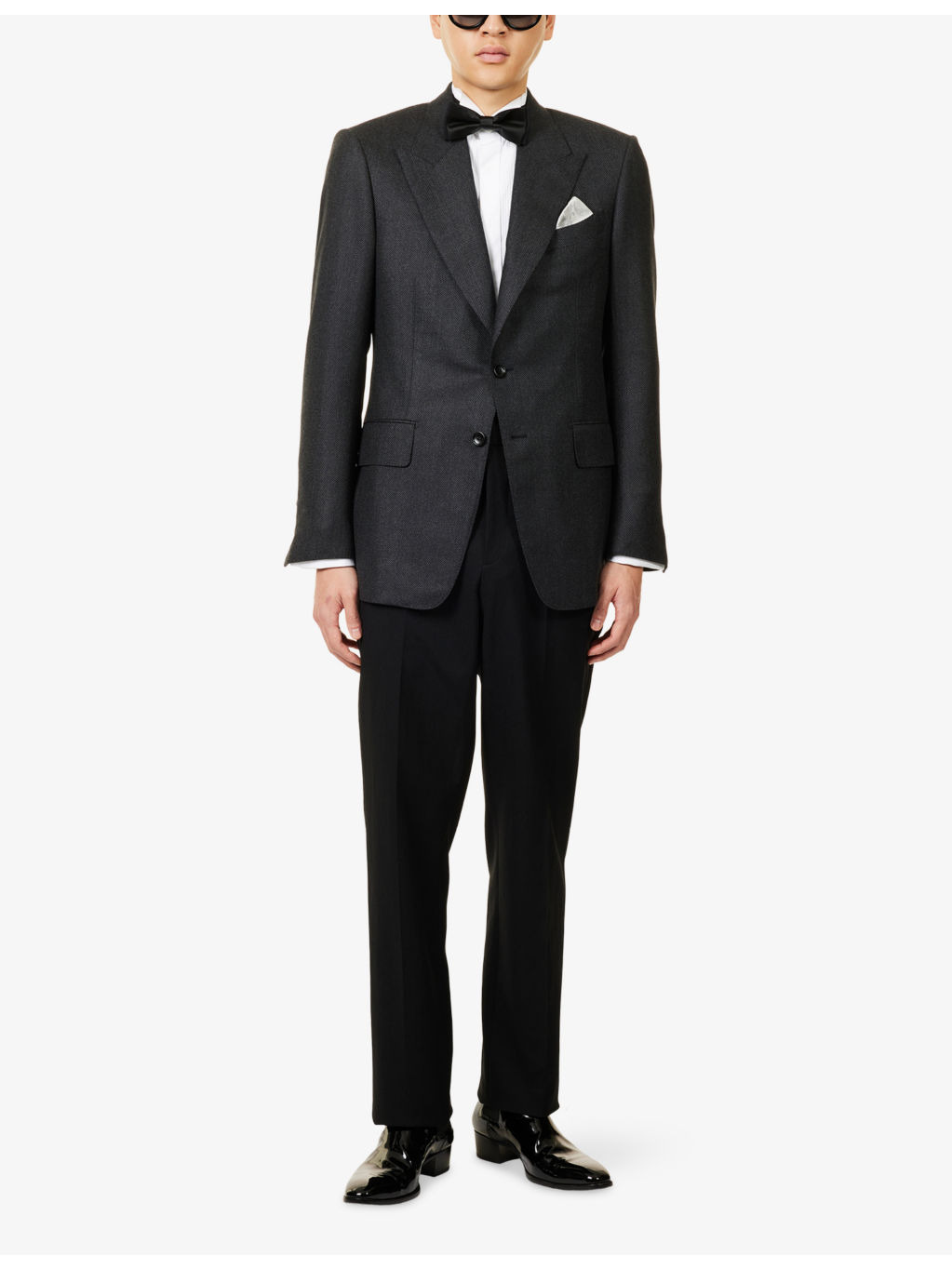 Herringbone Peak-Lapels Wool Blazer - 2