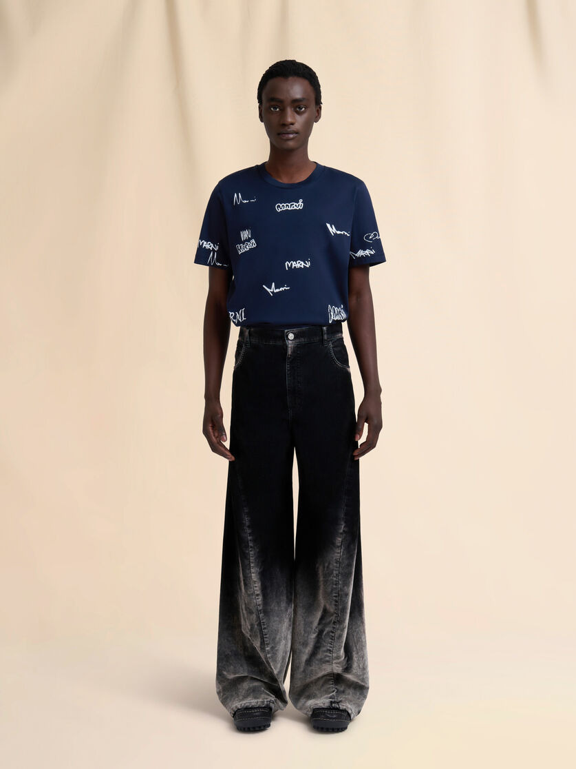 BLACK FLOCKED DENIM TWISTED JEANS - 2