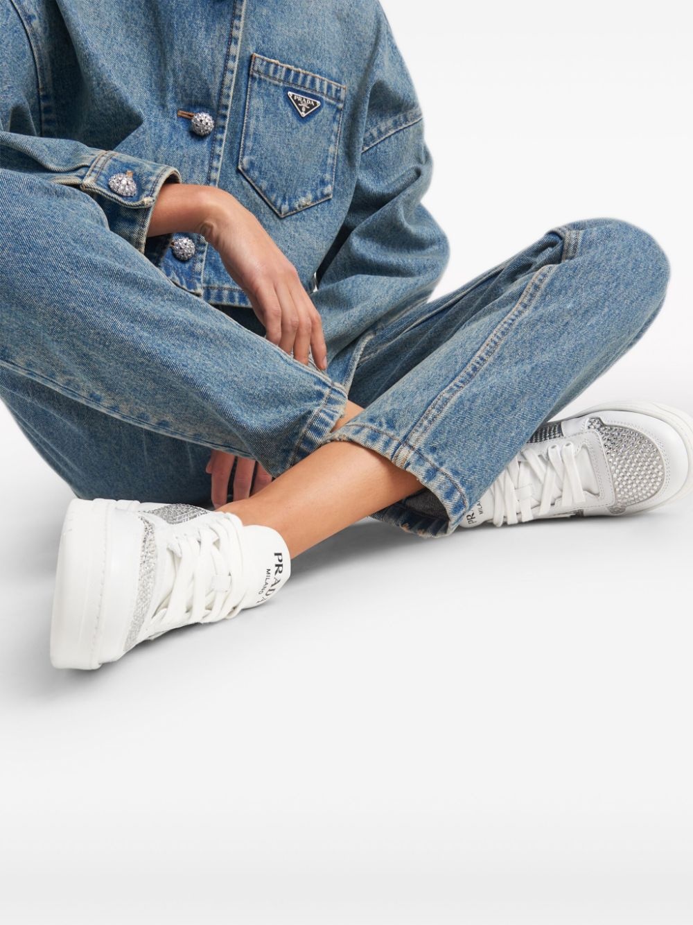 crystal-embellished leather sneakers - 6