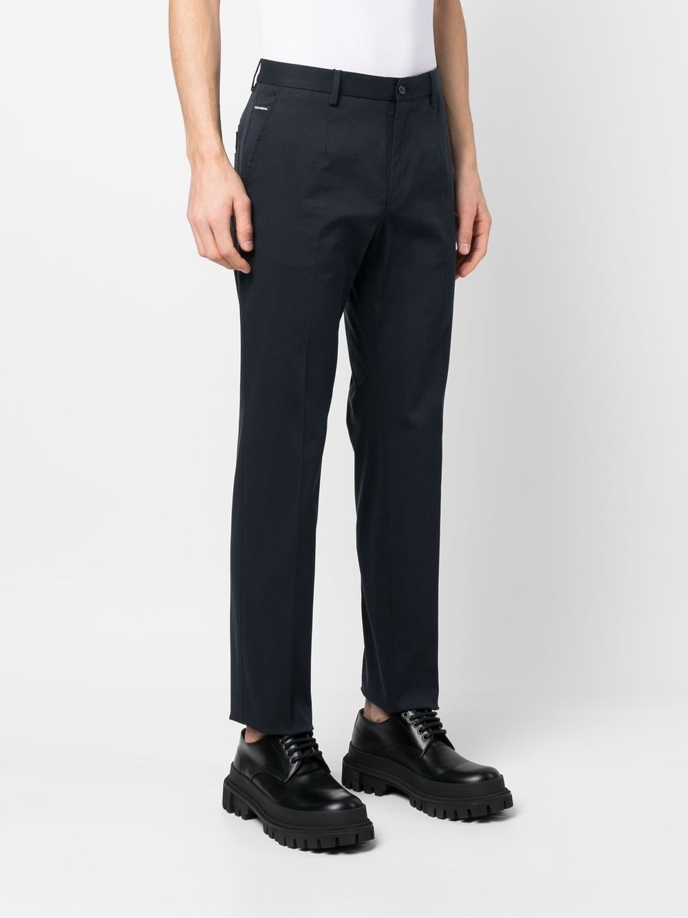 logo-plaque stretch cotton trousers - 3