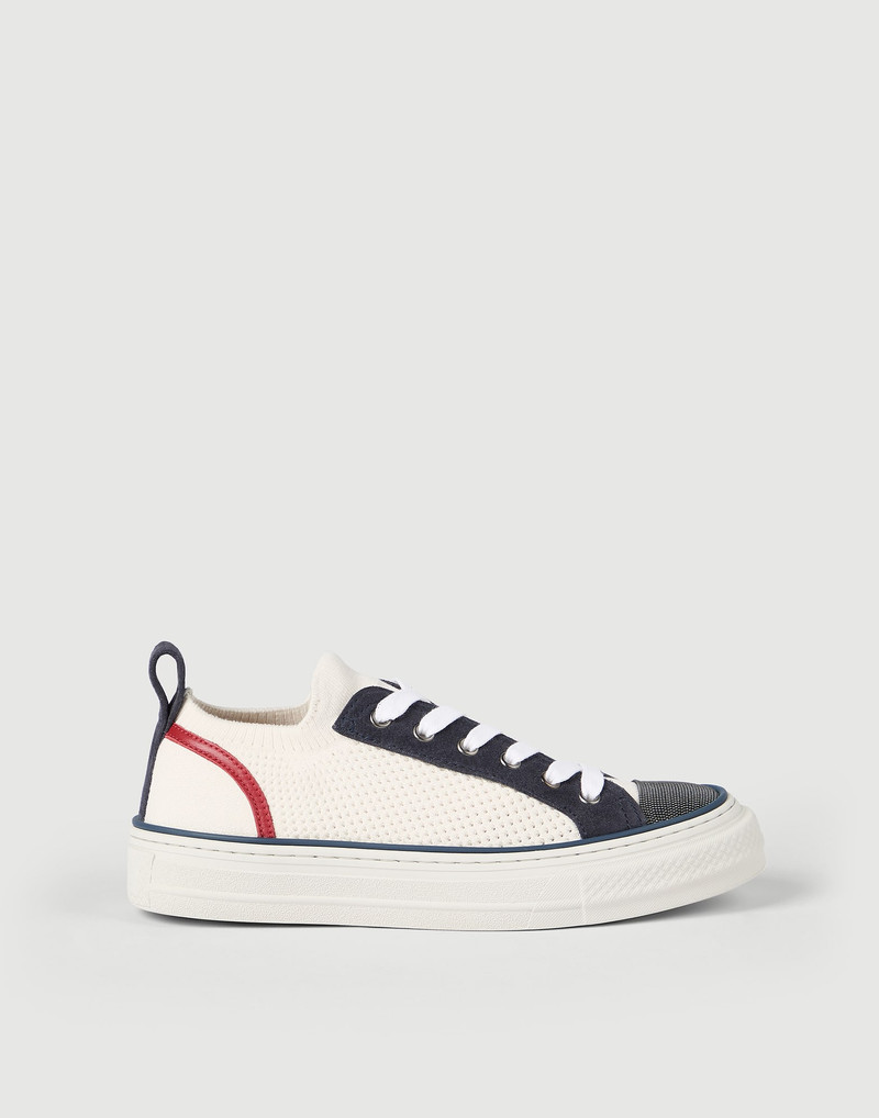 Cotton knit and suede sneakers with precious toe 1