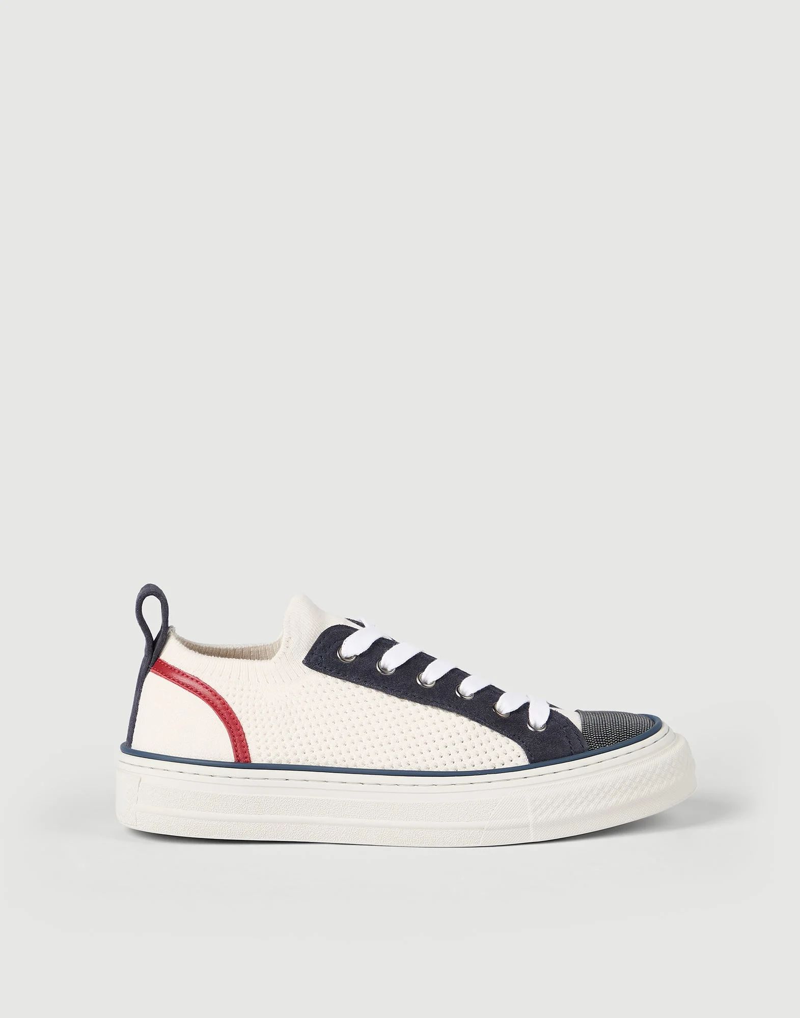 Cotton knit and suede sneakers with precious toe - 1