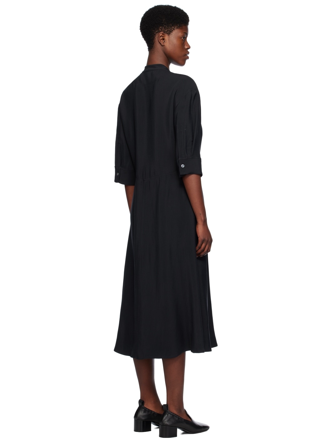 Navy Half Placket Midi Dress - 3