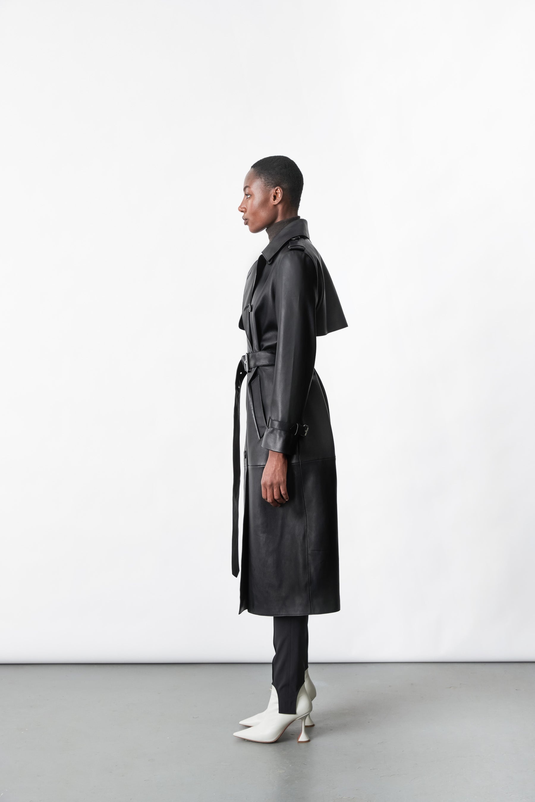 GAEL Leather trench coat with belt - 3