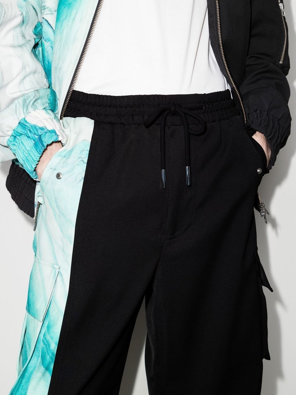 panelled drawstring cargo pants - 4