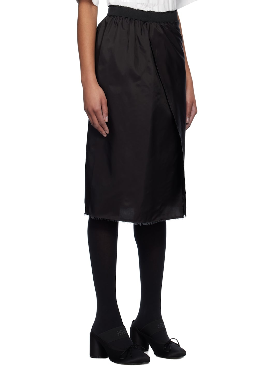 Black Frayed Edge Midi Skirt - 2