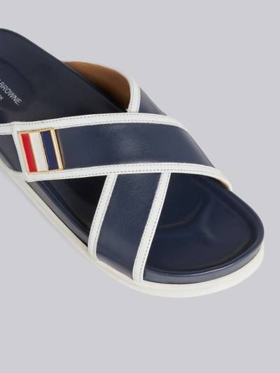 Thom Browne Navy Vitello Calf Leather Enamel Buckle Criss Cross Sandal outlook