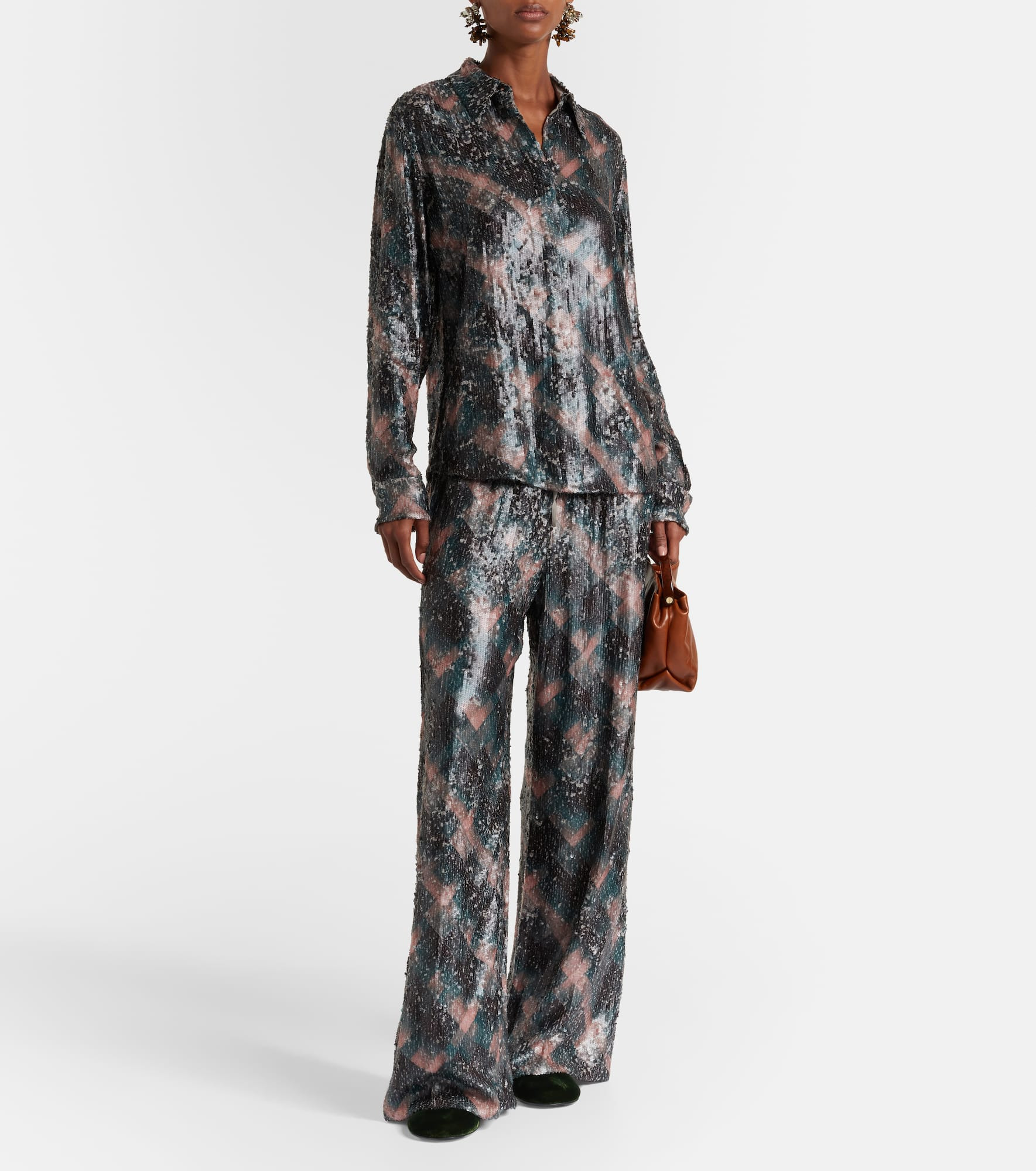 Checked sequined palazzo pants - 2