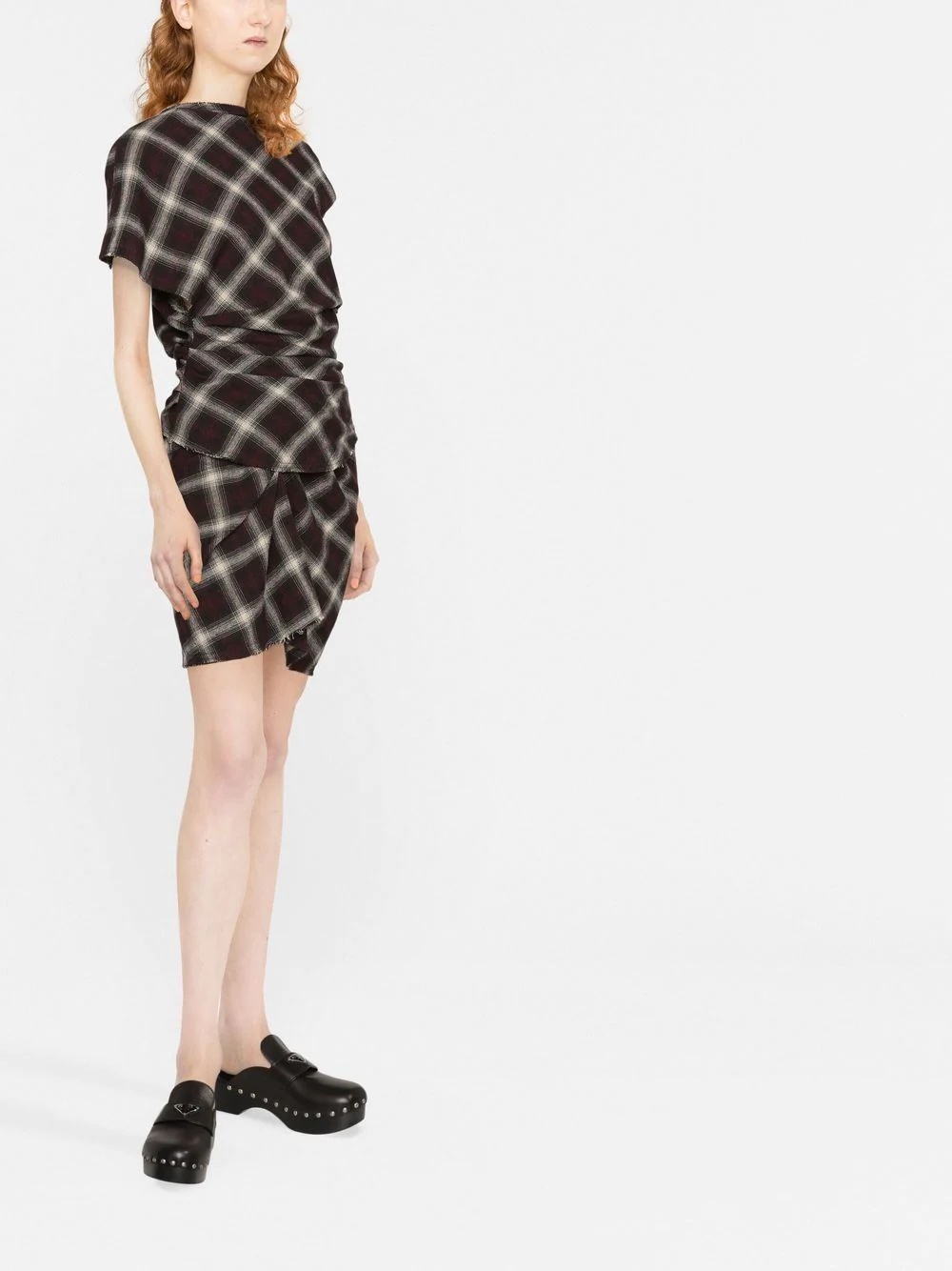 check-print ruched top - 4
