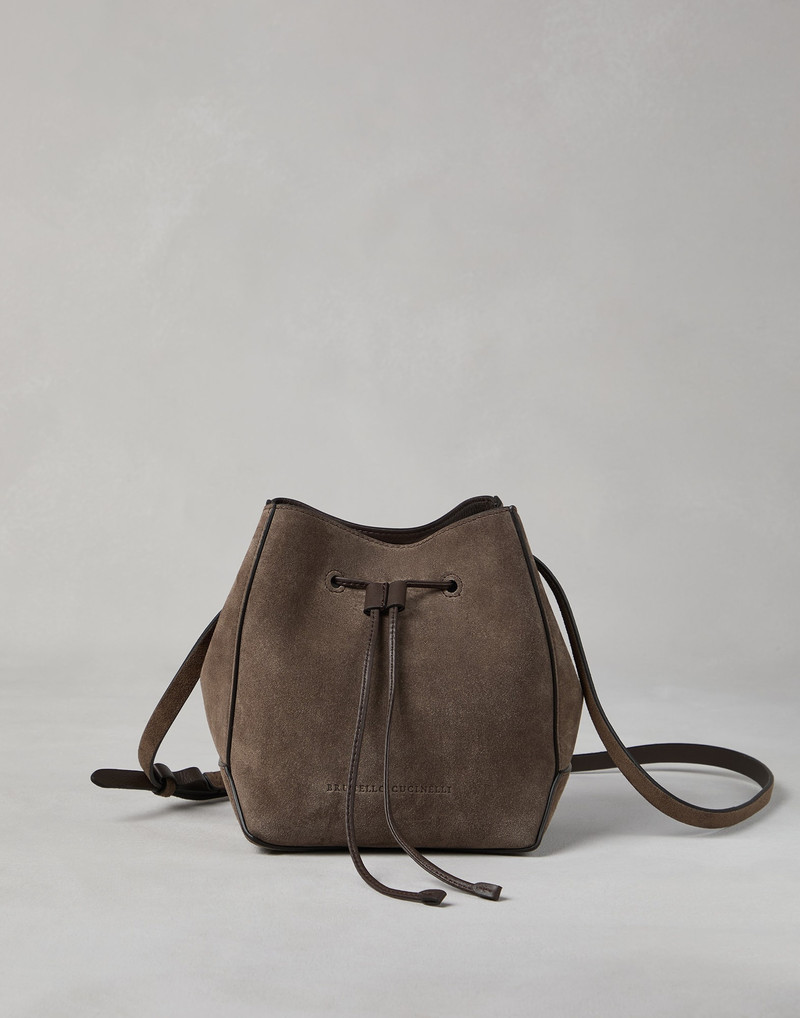 Suede bucket bag with monili 1